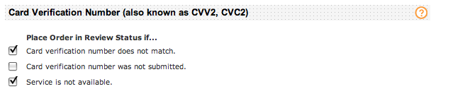 CyberSource CVN settings