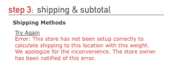 What a shipping error looks like using the "standard" FoxyCart checkout theme.